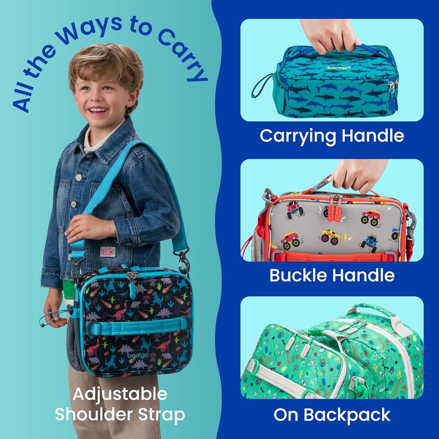 Bentgo Kids Lunch Bag - Durable, Double-Insulated Lunch Bag for Kids 3+; Holds Lunch Box, Water Bottle, & Snacks; Easy-Clean Water-Resistant Fabric & Multiple Zippered Pockets (Mermaid)