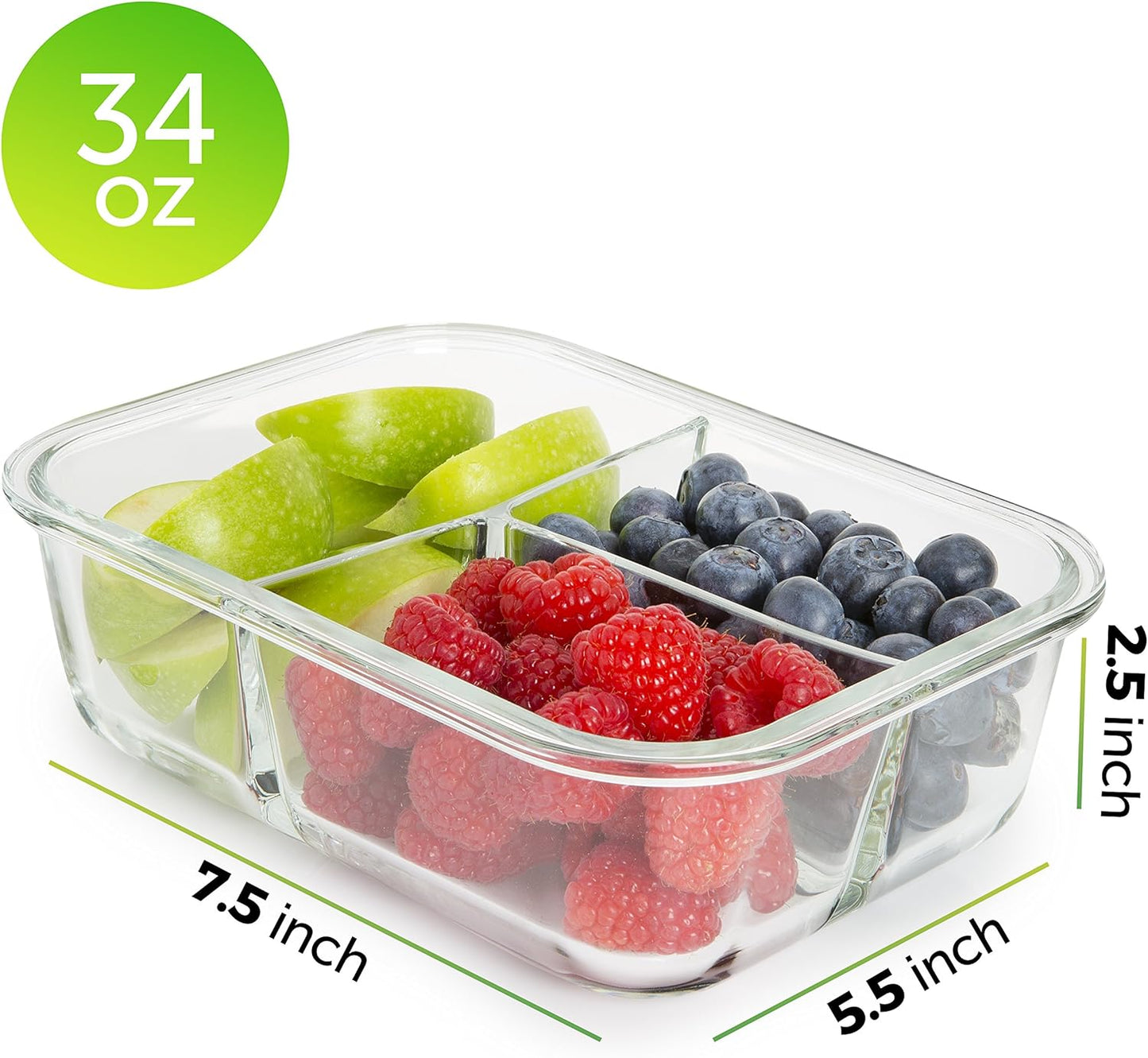 PrepNaturals 5 Pack 30 Oz Glass Meal Prep Containers - Dishwasher Microwave Freezer Oven Safe - Glass Storage Containers with Lids (Multi-Compartment)