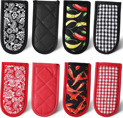 Geiserailie 8 Pcs Cast Iron Skillet Handle Cover Heat Resistant Pan Handle Sleeve Non Slip Pot Holders Machine Washable Handles Mitts for Kitchen Cooking Tools, 4 Styles(Retro Style)
