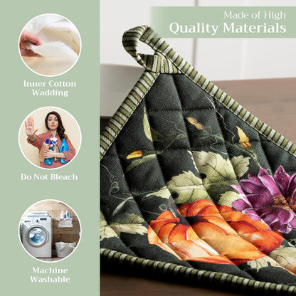 Maison d' Hermine 100% Cotton Oven Mitt & Pot Holder Set (7.5"x13" & 8"x8") - Colors C