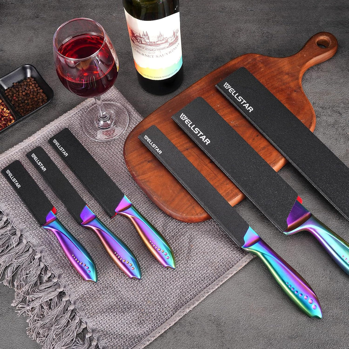 WELLSTAR Knife Edge Guards 8 Inch, Universal Blade Covers, BPA Free ABS Protective Blade Sheaths, Non-Scratch Felt Lining Kitchen Knives Covers (Knives not included)
