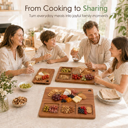 Bamboo Cutting Board for Kitchen, 3-Piece Wooden Cutting Board Set with Deep Juice Grooves, Side Handles, Non-Slip Mats, Reversible Chopping Boards for Meat, Veggies, Fruit, Cheese Serving