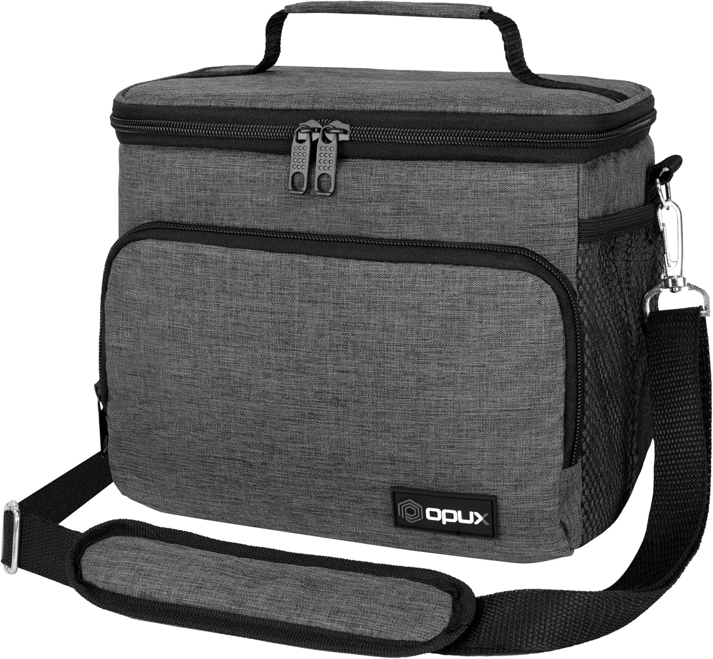 opux Insulated Lunch Bag for Men Women, Large Dual Compartment Cooler Bag, Soft Two Deck Lunch Box for Work School Picnic, Leakproof Lunch Tote with Shoulder Strap for Kid Adult (Purple, Double Deck)