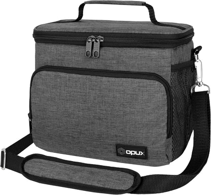 opux Insulated Lunch Bag for Men Women, Large Dual Compartment Cooler Bag, Soft Two Deck Lunch Box for Work School Picnic, Leakproof Lunch Tote with Shoulder Strap for Kid Adult (Purple, Double Deck)