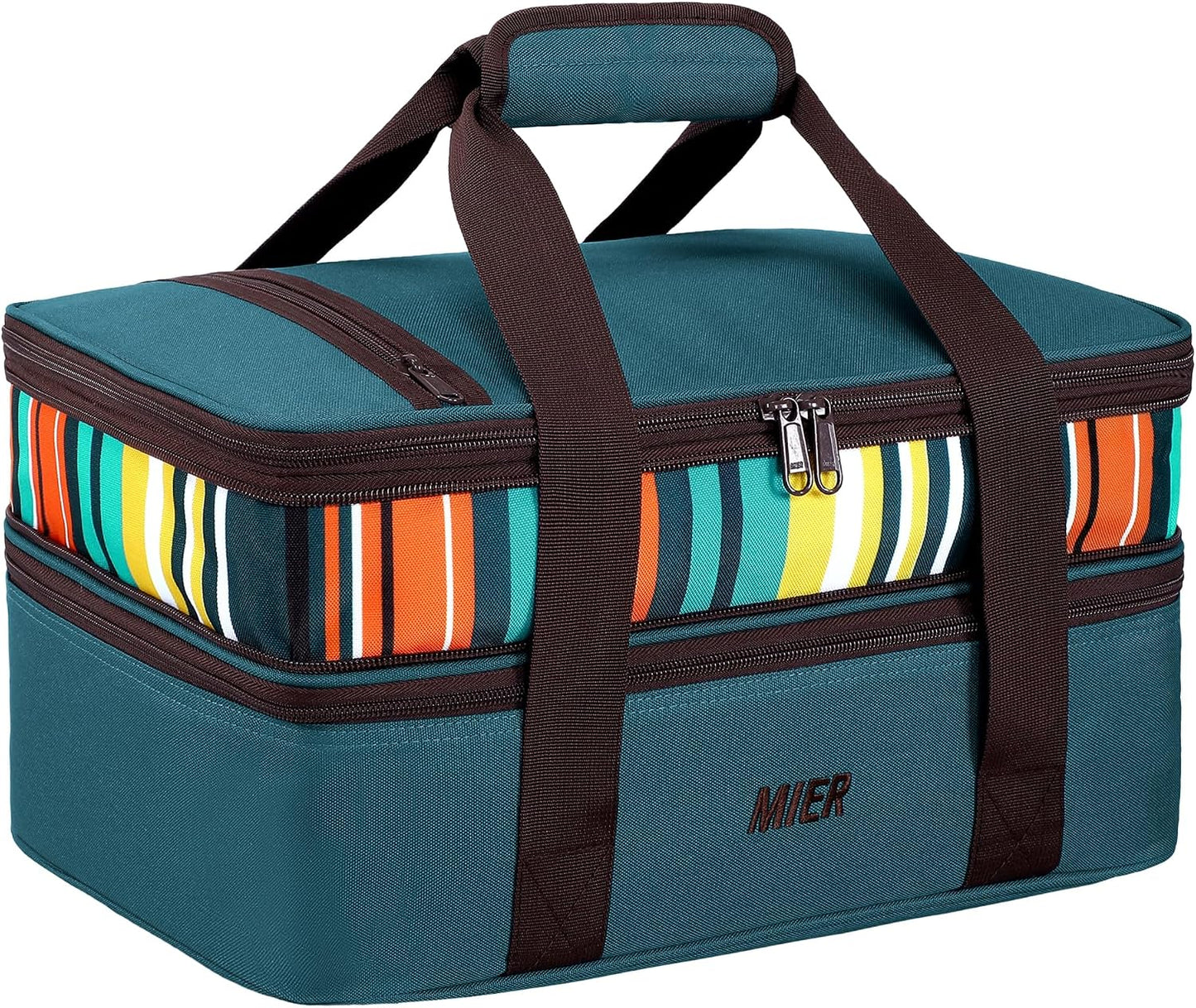 MIER Insulated Double Casserole Carrier Bag for Lasagna Lugger, Potluck Parties, Picnic, Beach, Fits 9 x 13 Inches Baking Dish, Casserole Dish, Expandable, Dark Blue