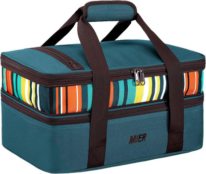 MIER Insulated Double Casserole Carrier Bag for Lasagna Lugger, Potluck Parties, Picnic, Beach, Fits 9 x 13 Inches Baking Dish, Casserole Dish, Expandable, Dark Blue