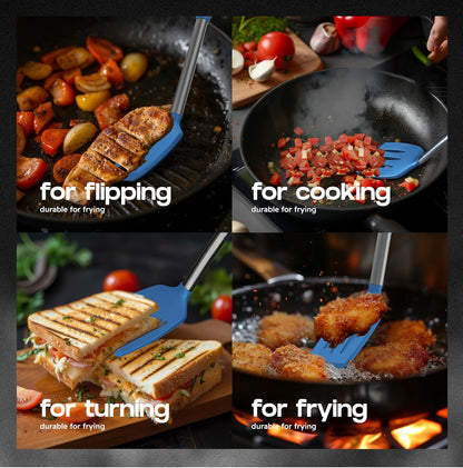 BakeRoyal Silicone Spatula Set - Turner Spatulas Silicone Heat Resistant 600°F - Slotted & Solid Spatula for Cooking Fish, Eggs, Pancakes Flipper – Spatulas for kitchen use – Black