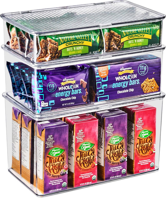 Sorbus Sturdy Plastic Storage Bins with Lid- Stackable Refrigerator Organizer Bins- MultiPurpose Versatile Lightweight Pantry Organizer- Perfect Cabinet Organizer and Storage for Kitchen- 2 Pack (S,M)