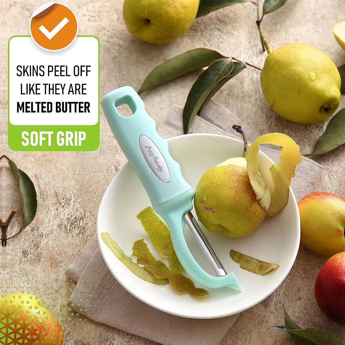 Spring Chef Premium Swivel Vegetable Peeler, Soft Grip Handle and Ultra Sharp Stainless Steel Blades - Perfect Kitchen Peeler For Veggie, Fruit, Potato, Carrot, Apple - Mango