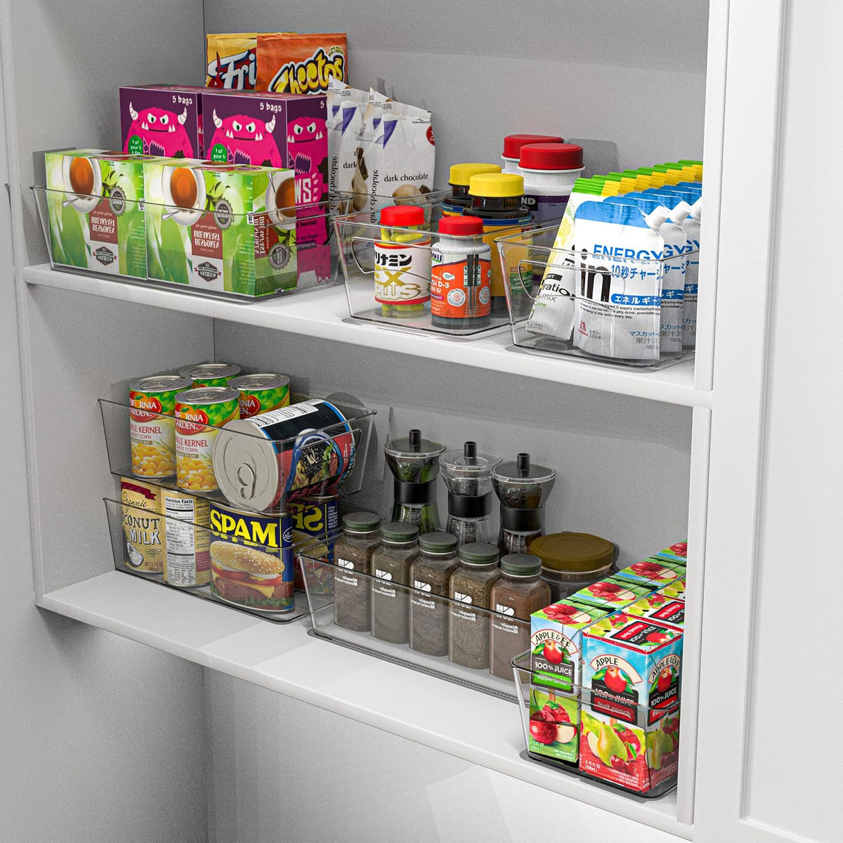 Simple Houseware 4 Pcs Pantry Clear Bin Storage Organizer, 14" x 7" x 3.75"