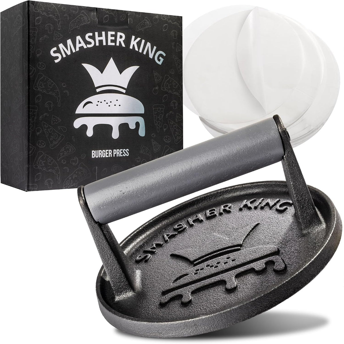 Premium Cast Iron Smash Burger Press incl. 25 Patty Paper
