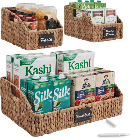 Best Choice Products Water Hyacinth Pantry Storage Baskets, Wicker Baskets w/Built-in Handles, Handwoven Shelf Baskets for Organizing, Pantry Organizers and Storage, 3-Pack - Chestnut