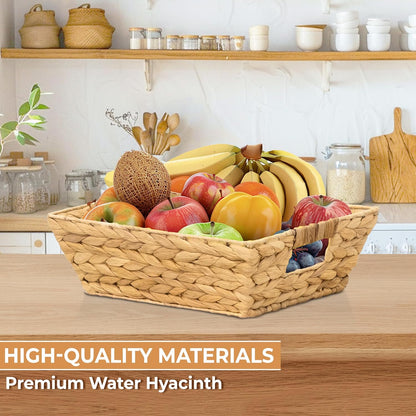 M4DECOR Set of 12 Water Hyacinth Wicker Storage Baskets for Shelves – Woven Snack Baskets for Organizing Pantry, Closet & Kitchen – Natural Storage Bins with Handles (12 Packs)