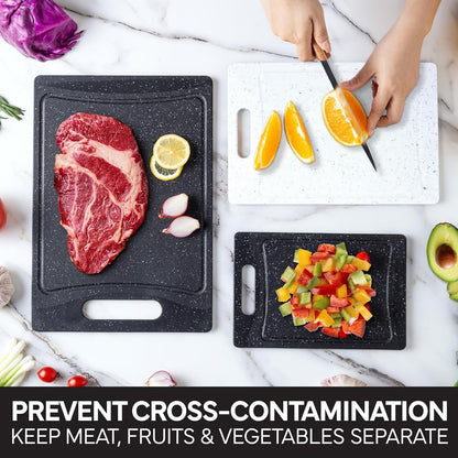 COOK WITH COLOR Non-Slip Cutting Board Set – Kitchen Essentials with Easy Grip Handle for Meat, Veggies, and Fruits, 3 Cutting Boards, Speckled White
