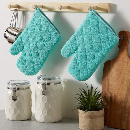 DII Basic Terry Collection 100% Cotton Quilted, Oven Mitt, Brown, 2 Piece
