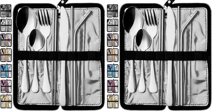 VANDBAO Camping Utensils Set, Portable Travel Utensils with Case for Fixing Tableware, Reusable Stainless Steel Stable Cutlery Set, Lunch Picnic Flatware Silverware (Rainbow Set)