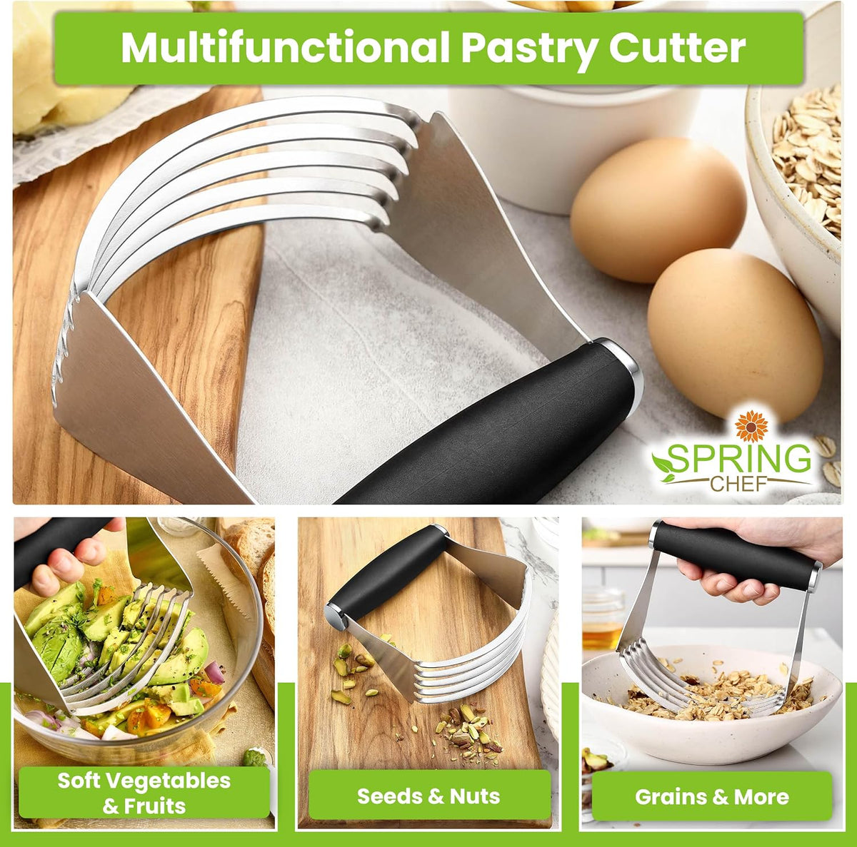 Spring Chef XL Pastry Blender, Durable Dough Blender For Baking - Black