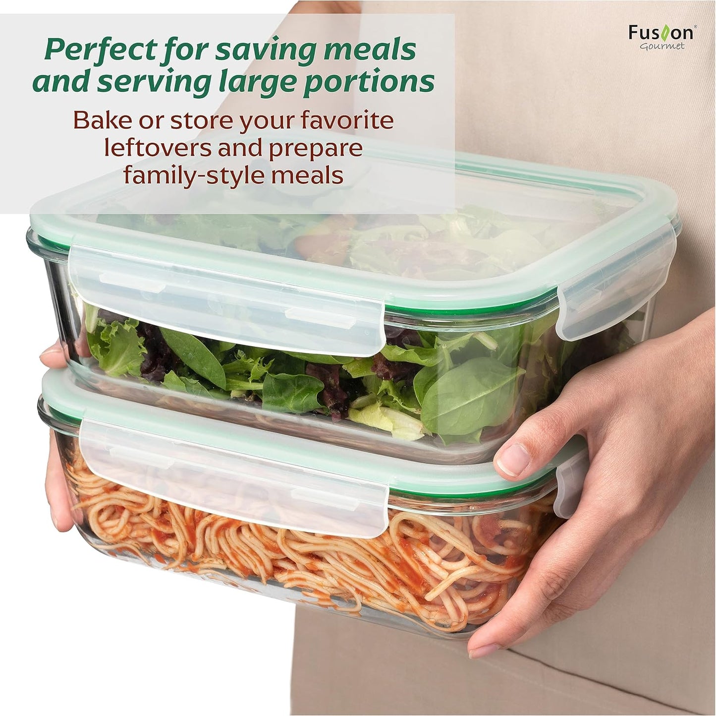 Fusion Gourmet 8 Pack 35 oz Glass Storage Containers with Lids - Airtight, Leakproof, Oven, Microwave & Freezer Safe, Stain & Odor Resistant, Reusable Meal Prep Containers (16-Piece)