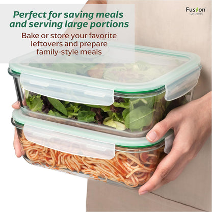 Fusion Gourmet 8 Pack 35 oz Glass Storage Containers with Lids - Airtight, Leakproof, Oven, Microwave & Freezer Safe, Stain & Odor Resistant, Reusable Meal Prep Containers (16-Piece)