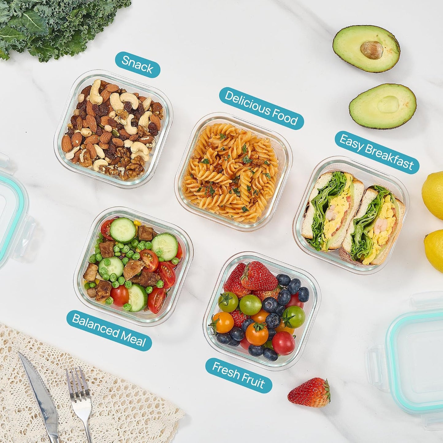 Vtopmart 10 Pack 35oz Glass Food Storage Containers with Lids, Meal Prep Containers, Airtight Reusable Lunch Container Set, Safe for Oven, Microwave, Freezer, and Dishwasher, Grey