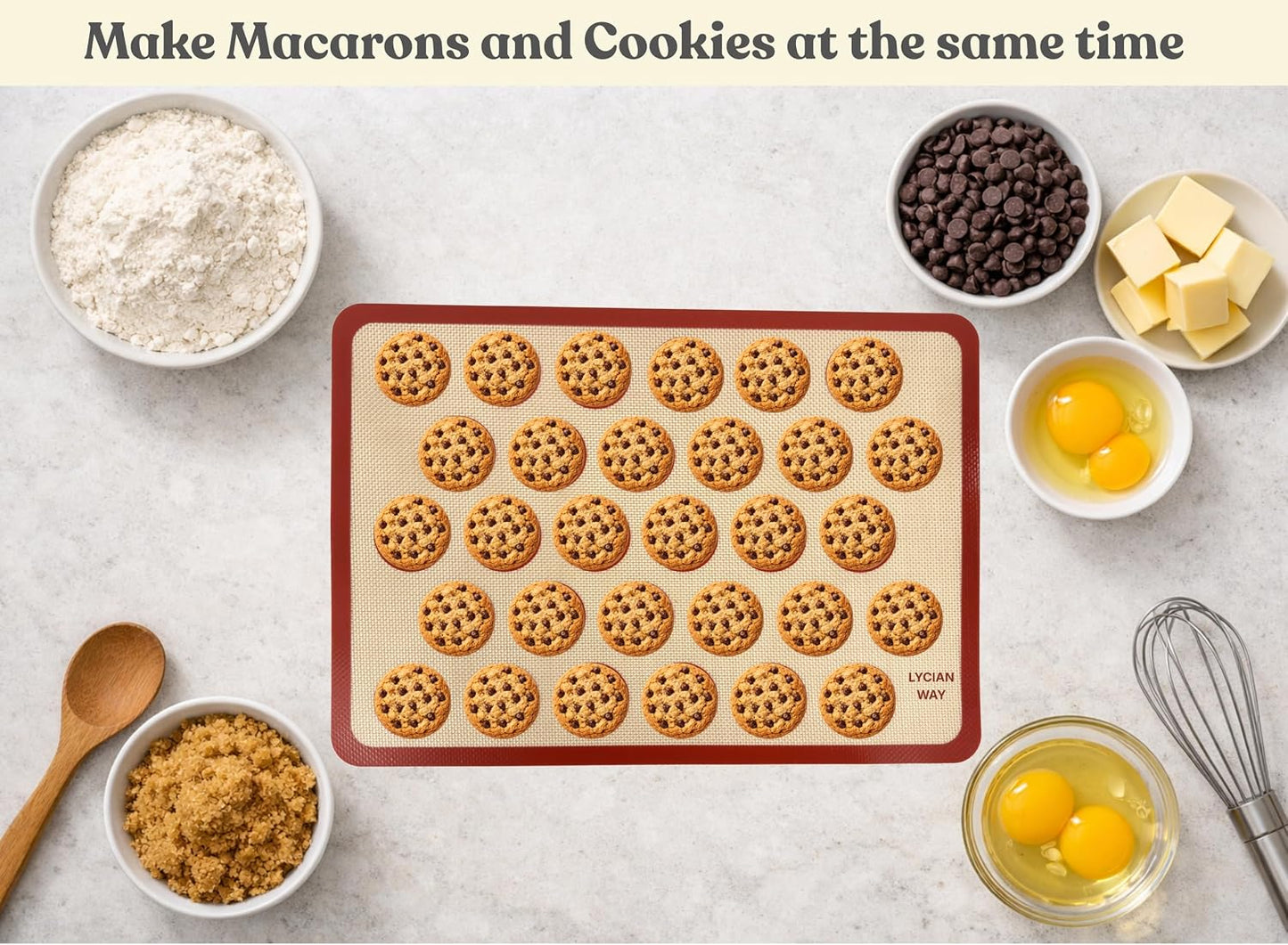 Silicone Pastry Mat with Measurements, 28 x 20 Inch Extra Thick Non-Slip Nonstick XL Baking Mat for Dough Rolling, Kneading, Fondant and Pie, Red