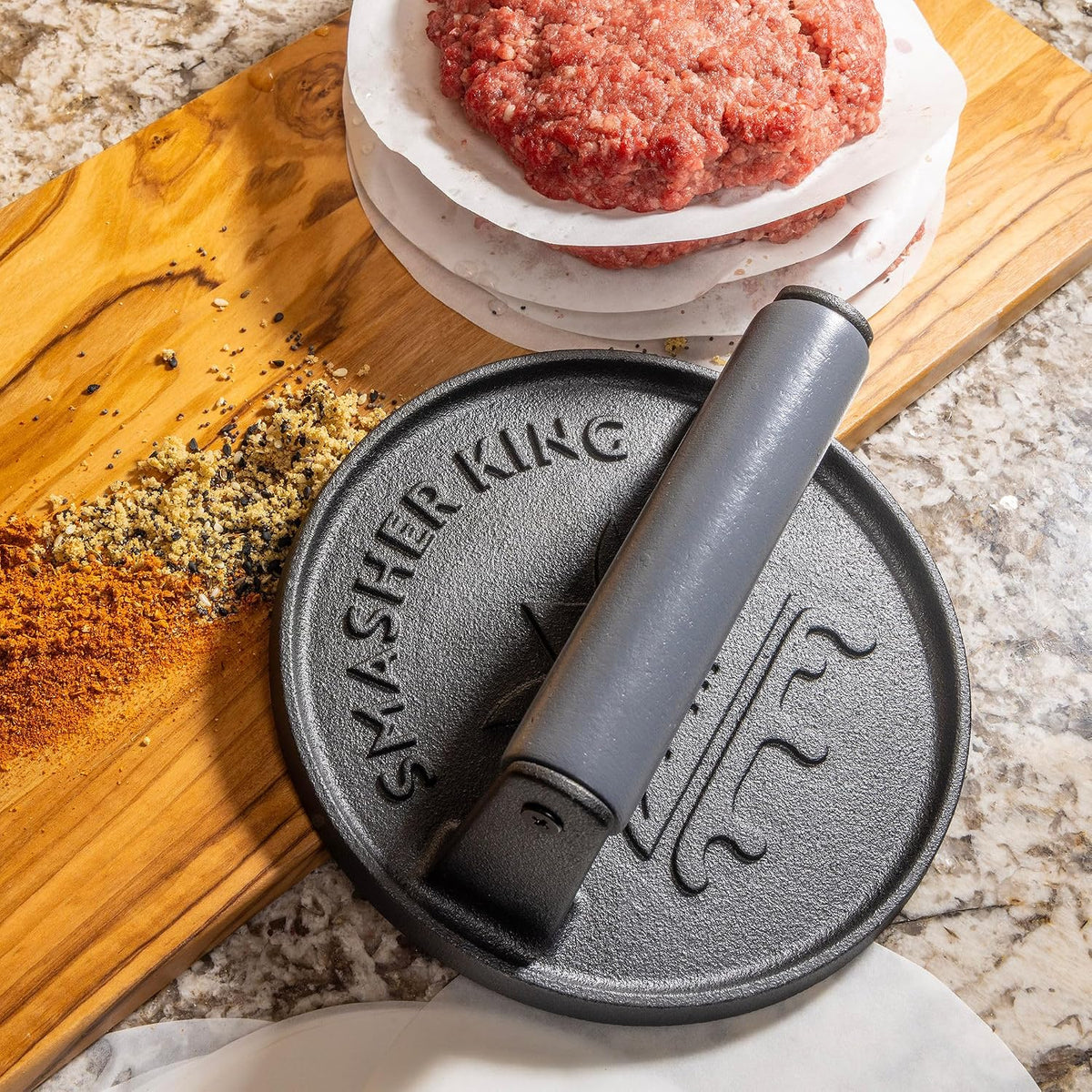 Premium Cast Iron Smash Burger Press incl. 25 Patty Paper