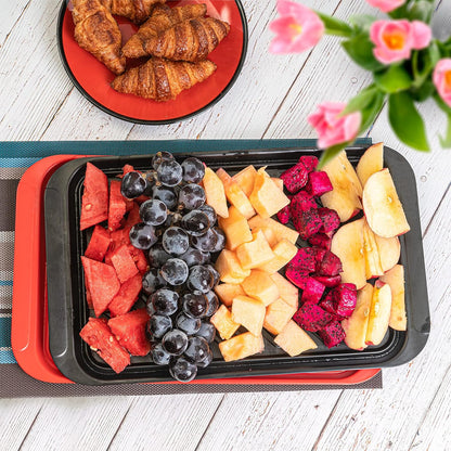 TP Grilling Prep and Serve Trays, 17 x 10.5 inch BBQ Trays for Cooked and Raw Foods, Set of 2 Melamine Serving Platters for Meats, Grill Accessories, Black and Red