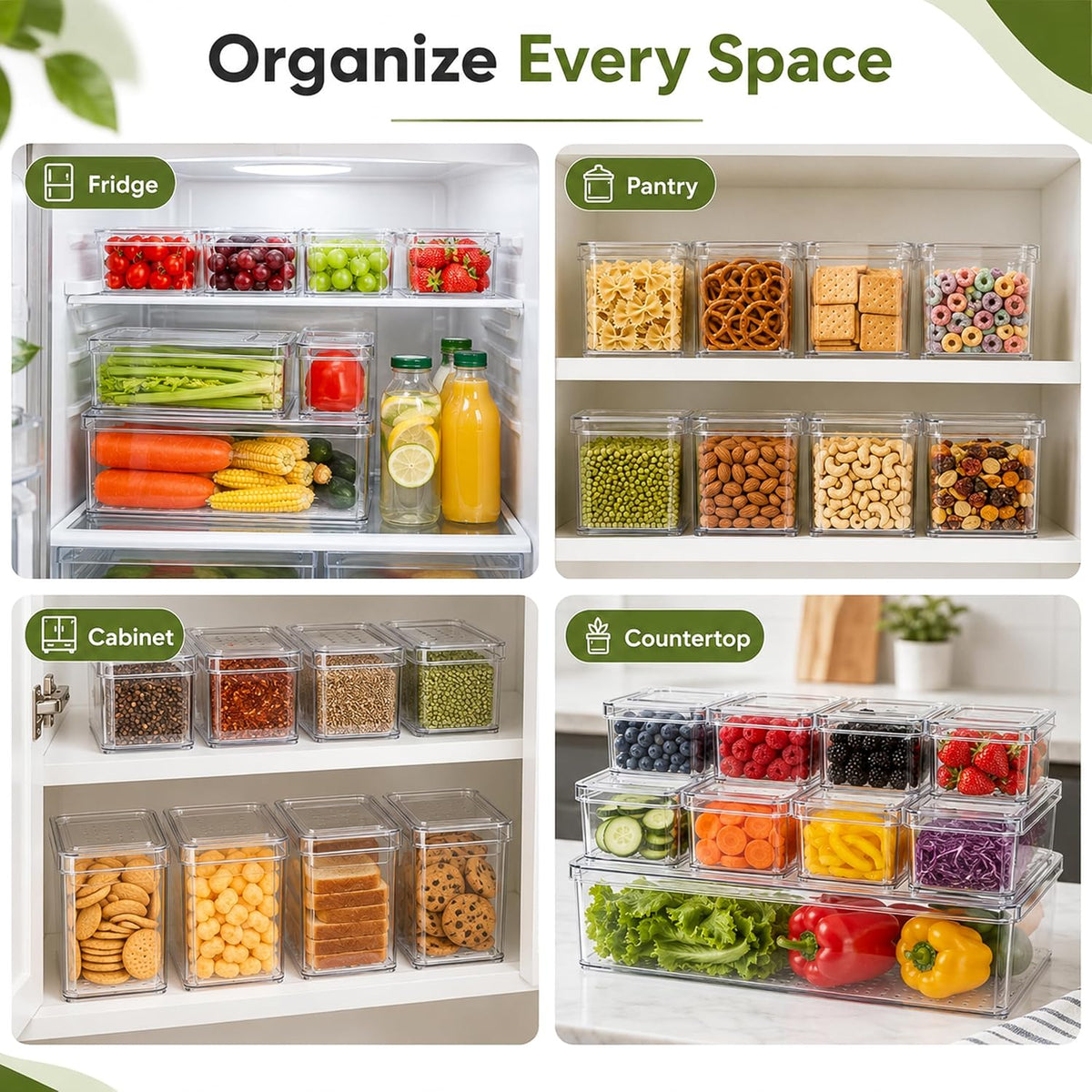 10 Pack Clear Fridge Organizer Bins with Lids, Plastic Storage Totes for Refrigerator, Pantry, Kitchen and Bathroom Vanity, Stackable Food Storage Boxes for Fruits, Vegetables, Cereals and Snacks