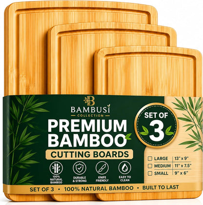 Bamboo Cutting Board Set of 4, Large Cutting Boards for Kitchen, Wood Cutting Board with Juice Groove Side Handles, Wooden Cutting Board for Kitchen, Meat Chopping Board Meal Prep, Serving Charcuterie