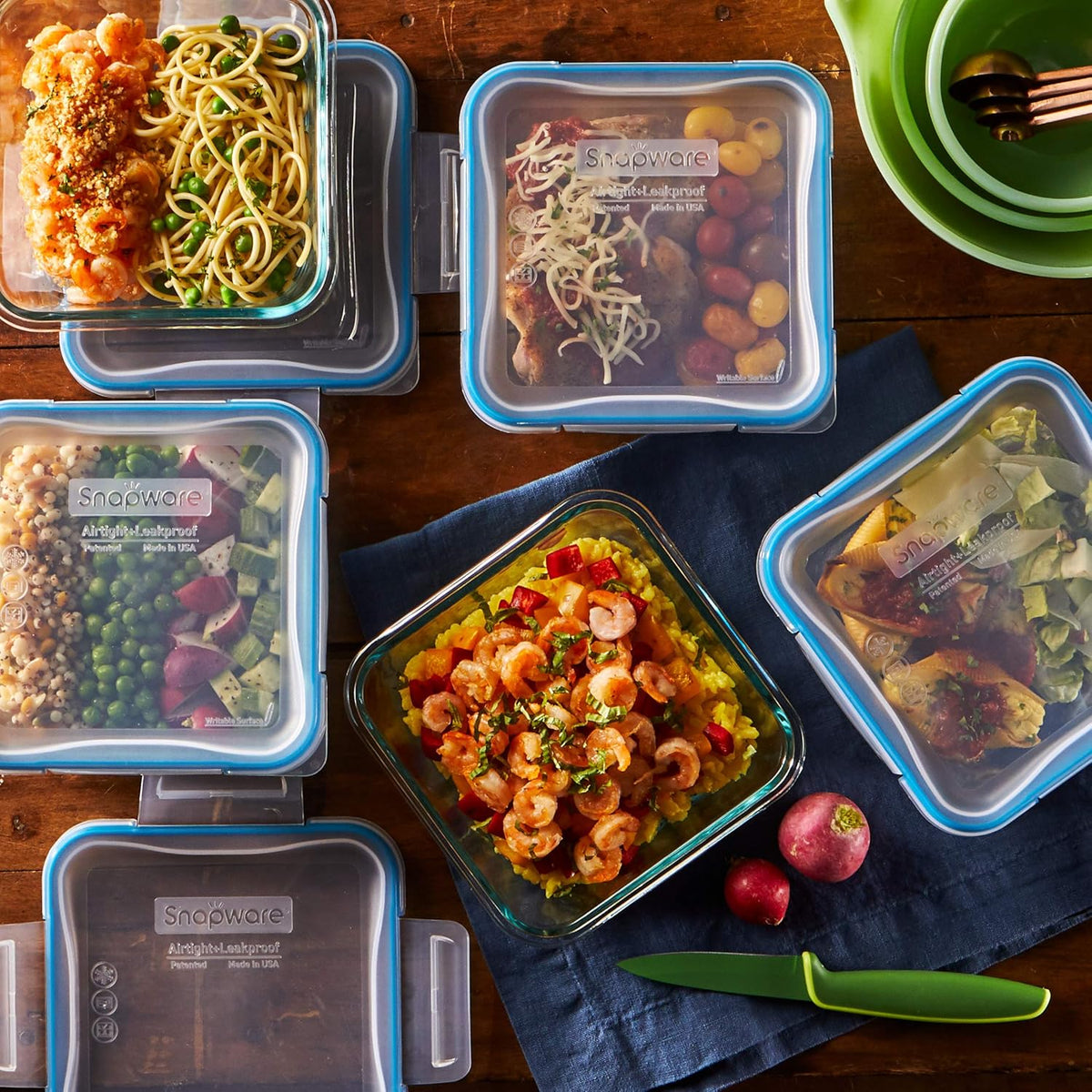 Snapware Glass Total Solutions (12-Pack) Food Storage Containers Set, (1, 2 & 4 Cup), Airtight & Leakproof Plastic Locking BPA-Free Lids, Freezer Dishwasher Microwave Safe
