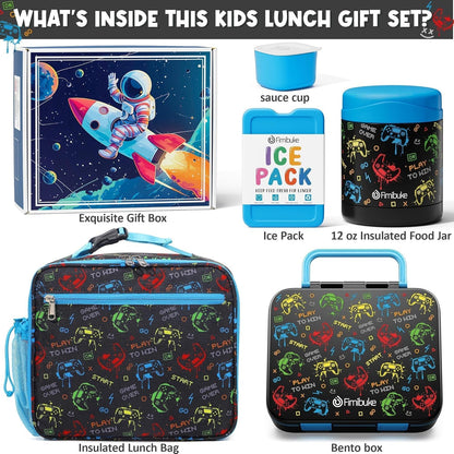 Fimibuke Bento Lunch Box for Kids with Food Jar, 3-Compartment 32OZ Snack Lunch Container, Lunch Bag, 12OZ Insulated Food Jar & Ice Pack Set for Age 3-12 School Daycare Toddler Teen Girls Boy, Fairies