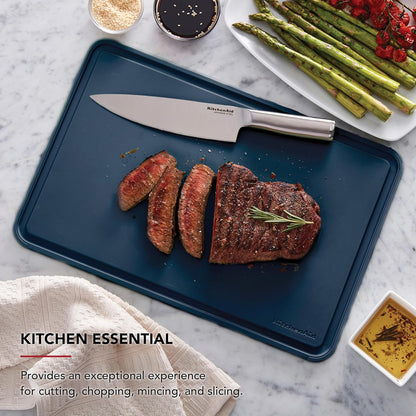KitchenAid Classic Plastic Cutting Board with Perimeter Trench and Non Slip Edges, Dishwasher Safe, 12 inch x 18 inch, Gray