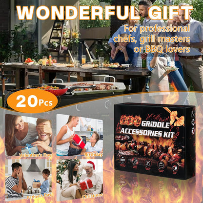 Griddle Accessories Kit, HaSteeL 20Pcs Flat Top Grill Accessories for Camping, Professional ABS Griddle Spatula Grill Tools Set with Melting Dome for Teppanyaki BBQ Outdoor, Perfect Grilling Gifts