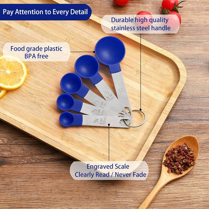 Measuring Cups and Spoons Set of Huygens Kitchen Gadgets 10 Pieces, Stackable Stainless Steel Handle Measuring Cups for Measuring Dry and Liquid Ingredient (Gray)
