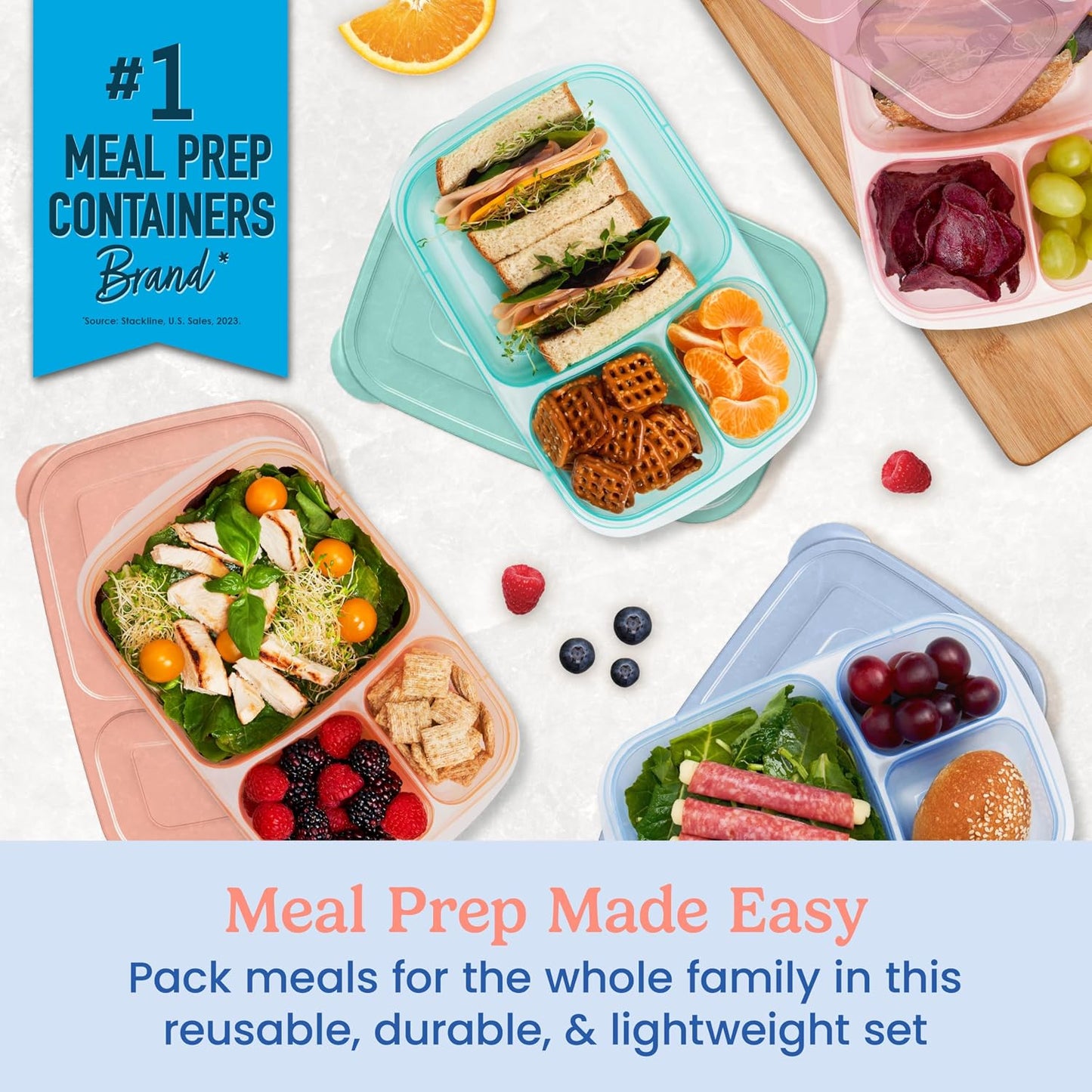 Bentgo Easyboxes - Original Stackable Lunch Boxes - Reusable 3-Compartment Food Containers for Kids and Adults - Bento Lunch Box for Meal Prep, School, & Work - BPA Free, Set of 4 (Earth Tones)