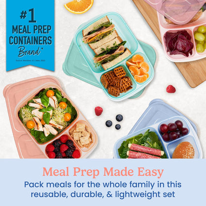 Bentgo Easyboxes - Original Stackable Lunch Boxes - Reusable 3-Compartment Food Containers for Kids and Adults - Bento Lunch Box for Meal Prep, School, & Work - BPA Free, Set of 4 (Earth Tones)