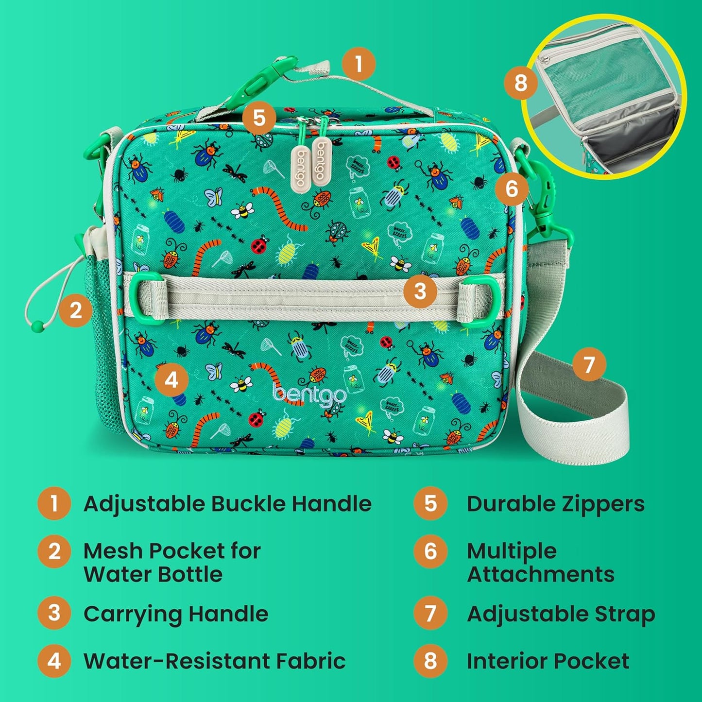 Bentgo Kids Lunch Bag - Durable, Double-Insulated Lunch Bag for Kids 3+; Holds Lunch Box, Water Bottle, & Snacks; Easy-Clean Water-Resistant Fabric & Multiple Zippered Pockets (Mermaid)