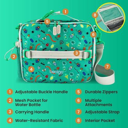 Bentgo Kids Lunch Bag - Durable, Double-Insulated Lunch Bag for Kids 3+; Holds Lunch Box, Water Bottle, & Snacks; Easy-Clean Water-Resistant Fabric & Multiple Zippered Pockets (Mermaid)