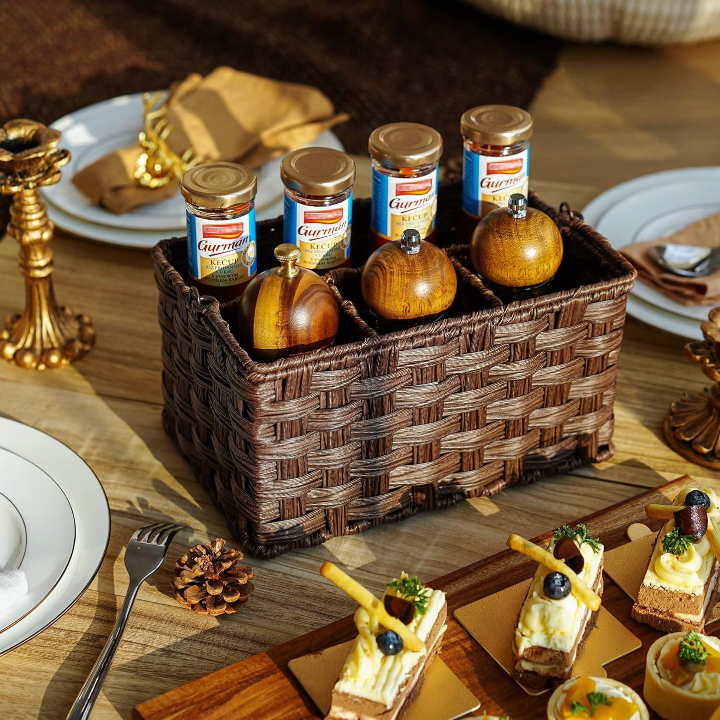 GRANNY SAYS Wicker Utensil Caddy - Picnic Basket with Handle, Organizer for Kitchen Table or Cabinet, Silverware Holder for Parties