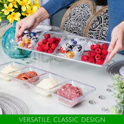 Plasticpro 4 Sectional Rectangle Plastic Serving Tray/Platter (2, Black)