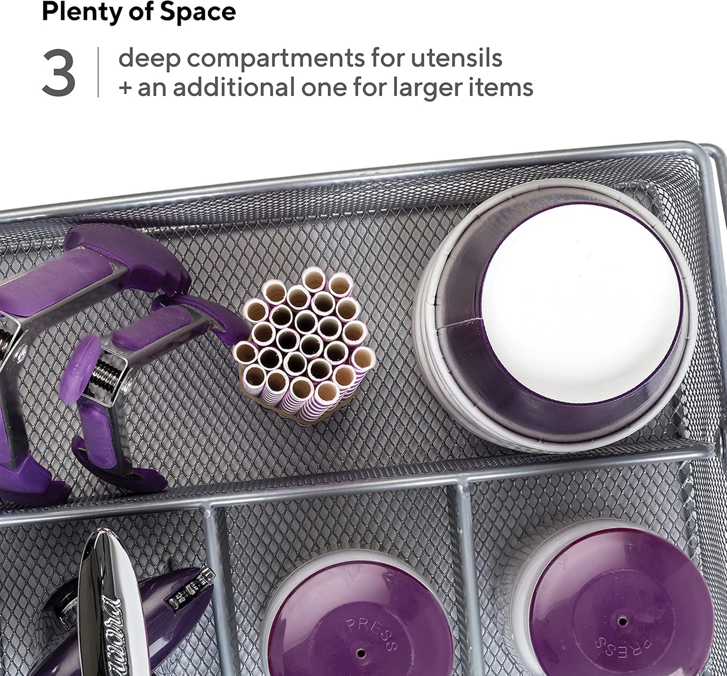 Mindspace Utensil Holder, Kitchen Condiment Organizer and Flatware Utensil Caddy | The Mesh Collection, Silver