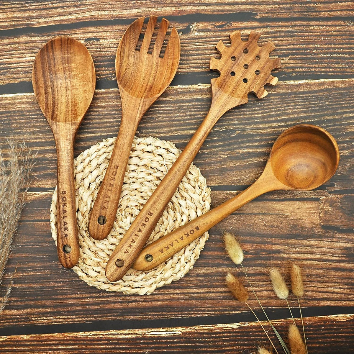 Wooden Spoons for Cooking, Natural Teak Wooden Kitchen Utensils Set Wooden Utensils for Cooking Wooden Cooking Utensils Wooden Spatulas for Cooking (10)