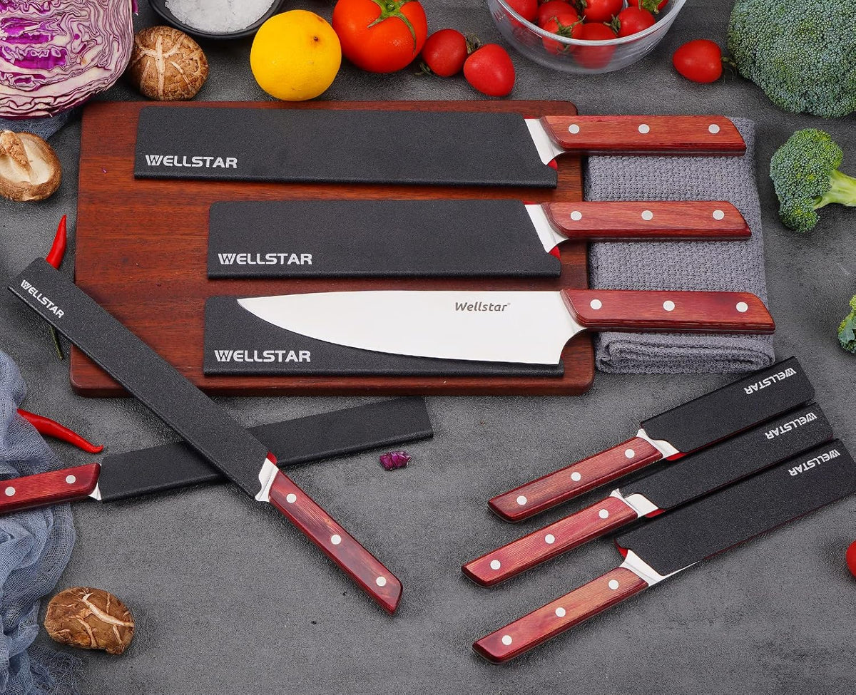 WELLSTAR Knife Edge Guards 8 Inch, Universal Blade Covers, BPA Free ABS Protective Blade Sheaths, Non-Scratch Felt Lining Kitchen Knives Covers (Knives not included)