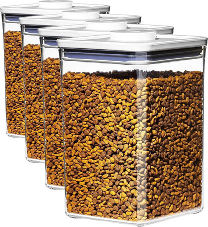 OXO Good Grips Pet POP Container – 6.0 Qt/5.7 L with Half Scoop, Ideal for up to 6.5lbs of Dog Food or 4.5lbs of Cat Food, Airtight Dog and Cat Food Storage Container, BPA Free, Clear