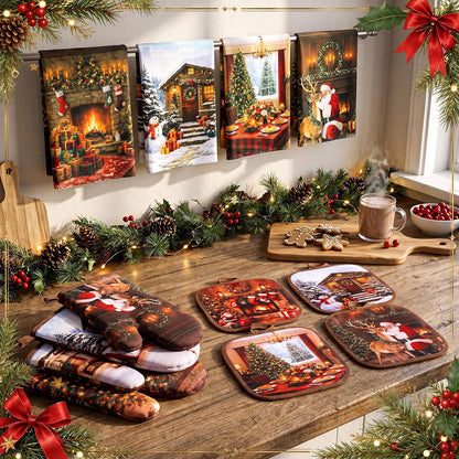 SiliFine 12 Pcs Fall Pumpkin Kitchen Towels Oven Mitts Pot Holders Set