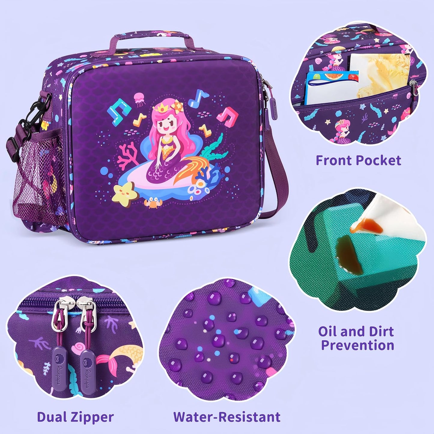 rockpapa Chill Kids Lunch Box Set with Leakproof 5.5 Cups Bento Box, Reusable Ice Pack, 14oz Insulated Water Bottle & Lunch Bag, BPA-Free Microwave Safe for School Boys Girls (Black Games)