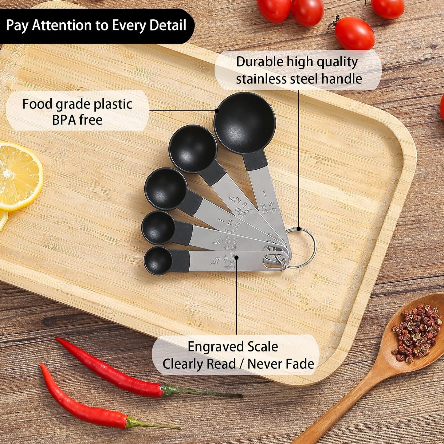 Measuring Cups and Spoons Set of Huygens Kitchen Gadgets 10 Pieces, Stackable Stainless Steel Handle Measuring Cups for Measuring Dry and Liquid Ingredient (Gray)