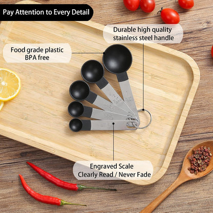 Measuring Cups and Spoons Set of Huygens Kitchen Gadgets 10 Pieces, Stackable Stainless Steel Handle Measuring Cups for Measuring Dry and Liquid Ingredient (Gray)