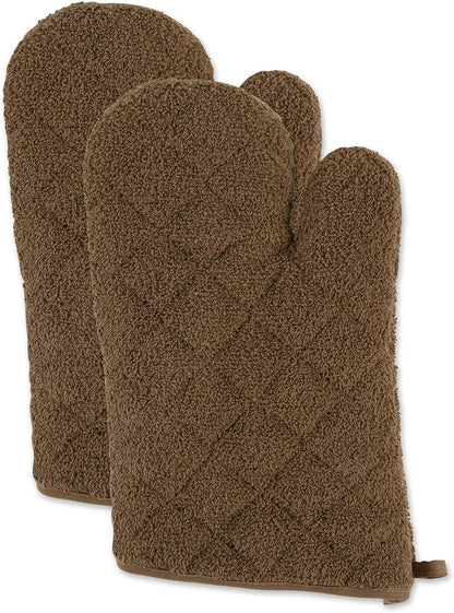 DII Basic Terry Collection 100% Cotton Quilted, Oven Mitt, Brown, 2 Piece