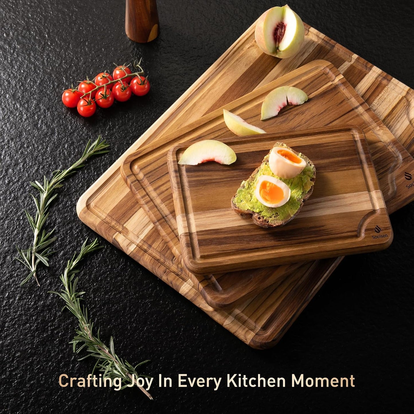4 Pack Teak Wood Cutting Board Set for Kitchen Heavy Duty Non Toxic Non Slip Solid Thick Wood Haus Chopping Board Extra Large Big Small Meat Best Essential House Warming Hostess Host Gift